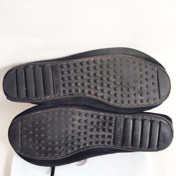 Minnetonka Kilty Black Suede Beaded Thunderbird Boho Moccasins Flats Size 9 - Picture 10 of 11